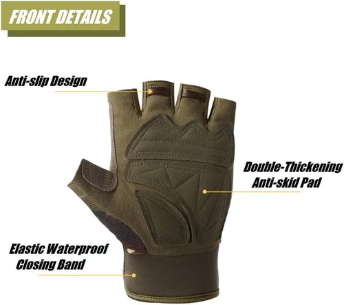 Vista 4 de HYCOPROT Guantes tácticos sin dedos, protectores de nudillos, transpirables, ligeros, para exteriores, militares, para tiro, caza, motociclismo