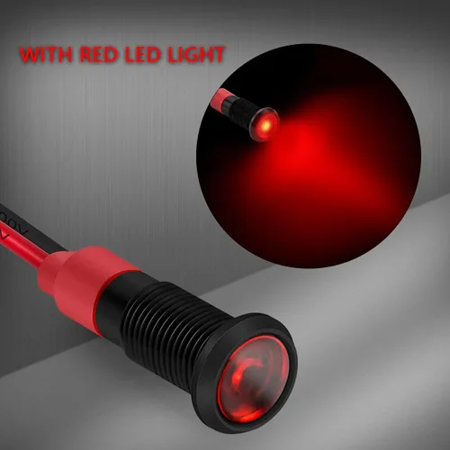 Vista 2 de DaierTek Luz Indicadora LED de 1/4" 12 Voltios 6mm 12V Lámpara Piloto Roja IP67 Impermeable Material de Aluminio Metal Bisel Negro Marino con Cables