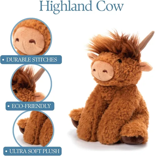 Vista 5 de The Petting Zoo Highland Cow - Peluche de vaca, regalos para niños, animales salvajes de la vida silvestre, juguete de peluche de vaca, 9 pulgadas