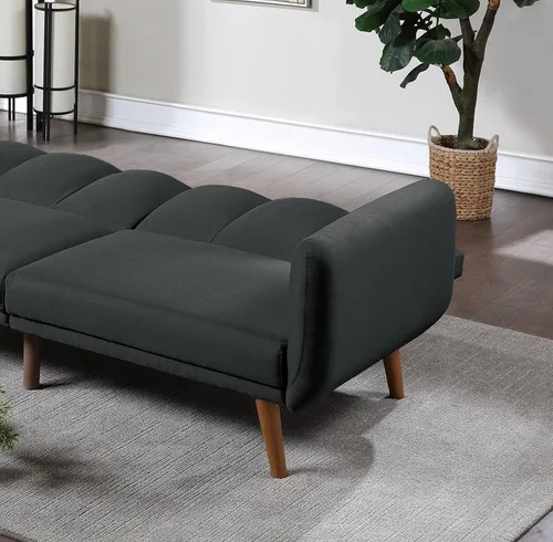 Vista 7 de Daesar Sofá moderno elegante negro de polifibra 1 unid sofá cama convertible patas de madera sala de estar muebles de invitados