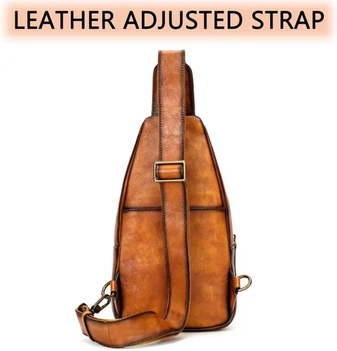 Vista 4 de Bolso bandolera de cuero hecho a mano de cuero genuino, bolso de hombro, bolso de viaje, riñonera para mujeres y hombres, color marrón