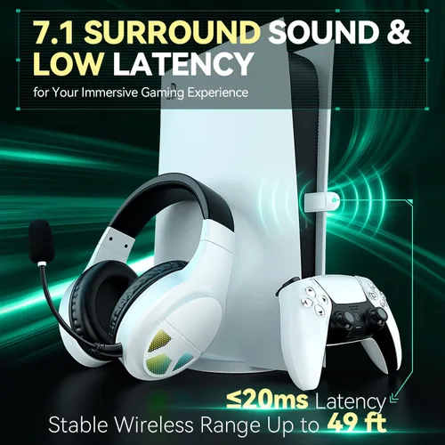 Vista 2 de Auriculares inalámbricos para juegos de 2.4 GHz para PC, PS5, PS4, Switch, auriculares USB para juegos con micrófono de cancelación de ruido