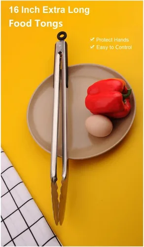 Vista 4 de Hotec Espátula de silicona flexible, espátula y pinzas de barbacoa de 16 pulgadas para cocinar