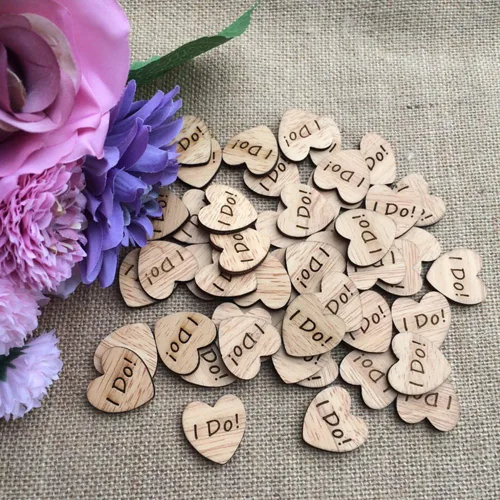 Vista 6 de 100 piezas de madera grabadas en madera con confeti de corazón para decoración rústica de mesa de boda, decoración dispersa para despedida