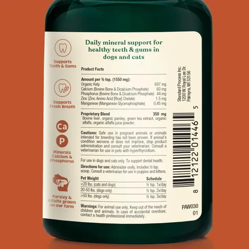 Vista 2 de Spirited Paw Dental - Soporte bucal saludable para gatos y perros, ambientador de aliento rico en minerales, escamas orgánicas de algas y perejil