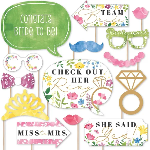 Vista 12 de Big Dot of Happiness Accesorios botánicos bohemios para fotos de despedida de soltera, accesorios de fotografía de fiesta de boda, recortes