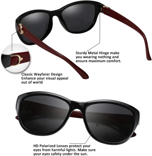 Vista 10 de FEISEDY Gafas de sol polarizadas vintage para mujer, elegantes gafas de sol Cateye B2476