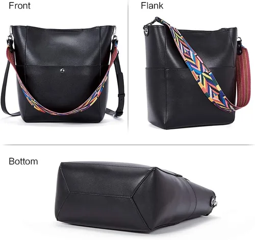 Vista 30 de BROMEN Bolsa Hobo para mujer, diseñada con cuero vegano, de hombro, bandolera