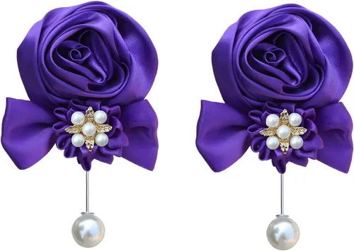 Vista 14 de Boutonniere de rosas de satén, 2 piezas para boda, novio, padrino, padrino, mejor hombre, padre, alfiler de solapa, agujero de botón, flor