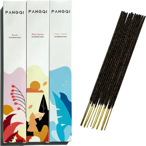 Vista 5 de India - Palitos de incienso hechos a mano - Juego de 6 inciensos (120 palos) para yoga, pilates, meditación, tarot - almizcle, Palo Santo, sangre