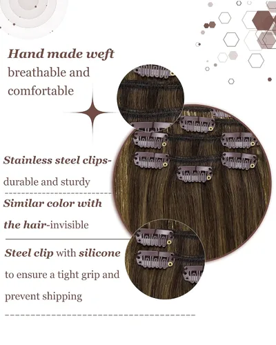 Vista 46 de Hetto . Extensiones de cabello humano rizado con clip, color #1 negro azabache, extensiones de cabello humano ondulado natural para cabeza completa