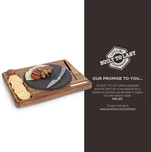 Vista 7 de PICNIC TIME Tabla giratoria para quesos con cuchillo, tablero de charcutería de disco de vinilo retro, bandeja giratoria Lazy Susan para servir