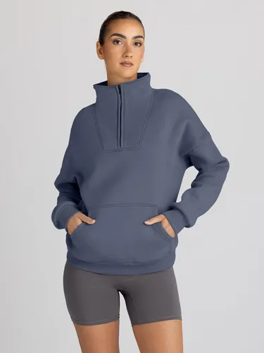 Vista 4 de Trendy Queen - Sudaderas con media cremallera y capucha de gran tamaño, extragrande, para otoño, Y2K, ropa de invierno