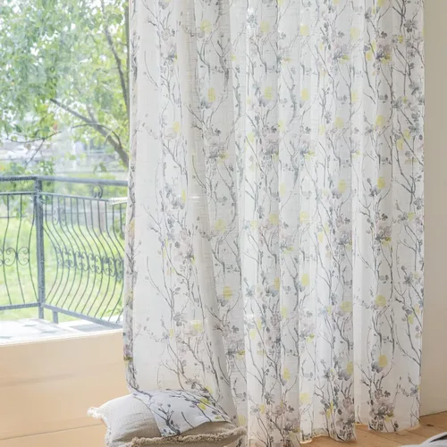 Vista 21 de SUOUO Cortinas blancas semitransparentes con hojas azules para dormitorio, comedor, sala de estar, lino texturizado de 84 pulgadas de largo