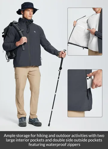 Vista 5 de BALEAF - Chaqueta impermeable para hombre, rompevientos, plegable, transpirable, ligera, resistente al viento, para senderismo, al aire libre