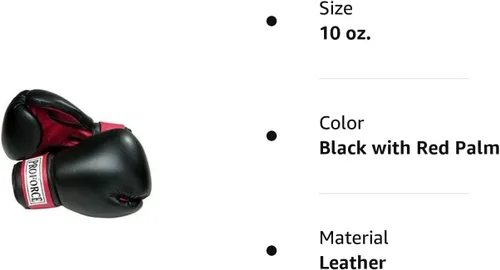 Vista 2 de Pro Force Guantes de boxeo de cuero sintético, color negro con palma roja, color negro, 10 onzas
