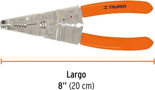 Vista 3 de Truper Pelacables y cortador de 8" - Naranja, acero aleado, plástico y caucho