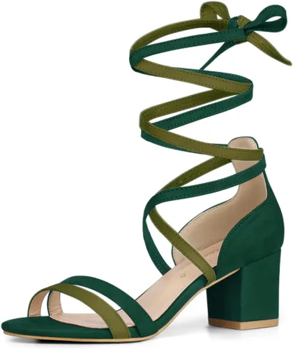Vista 15 de Allegra K Sandalias con cordones y tacón de bloque de color con punta Beige