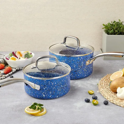 Vista 6 de Kitchen Granite - Juego de sartenes antiadherentes de 1 cuarto y 2 cuartos de galón con tapa, juego de ollas multiusos para el hogar, cocina o Azul