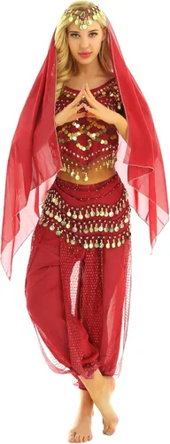 Vista 10 de TiaoBug Women's Belly Dancer India Dance Outfit Halloween Carnival Performance Costume
