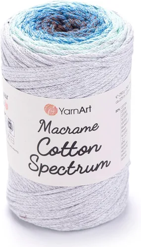 Vista 18 de YarnArt Macramé de Algodón Spectrum – Cuerda Multicolor 80% Algodón – 8.8 oz (250g), 246 yardas (225m) – Cuerda Colorida para Nudos, Tejido 512.2 in