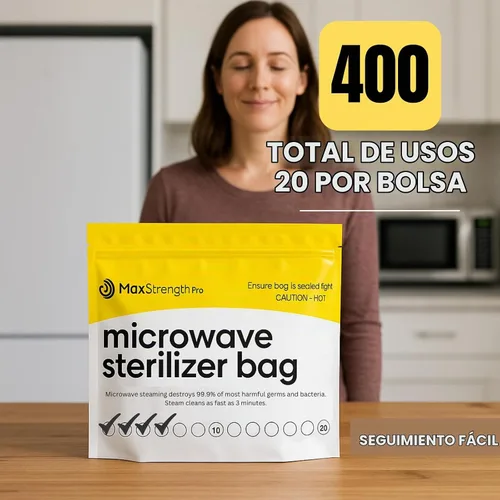 Vista 4 de Max Strength Pro Bolsas esterilizadoras de vapor para microondas, 20 unidades para biberones, chupetes, mordedores, piezas de extractor de leche