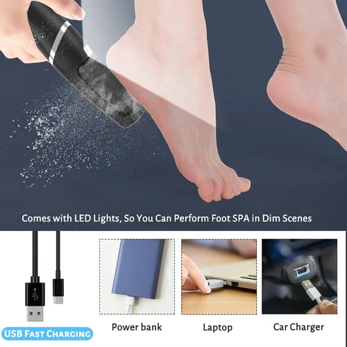 Vista 7 de Removedor eléctrico profesional de callos de pies, kit de herramientas de pedicura electrónico recargable, resistente al agua con 4 cabezales