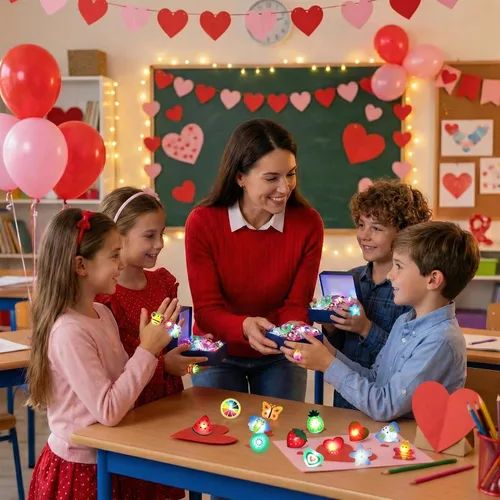 Vista 2 de LovesTown 50 anillos de luz LED, juguetes iluminados para niños que brillan en la oscuridad, suministros de fiesta intermitentes para recuerdos