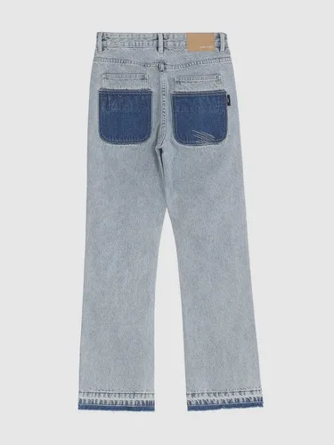 Vista 3 de Harajuku Hip Hop - Pantalones de mezclilla para hombre, ropa urbana, diseño de llama, cruz, bloque de color, pantalones casuales, pantalones
