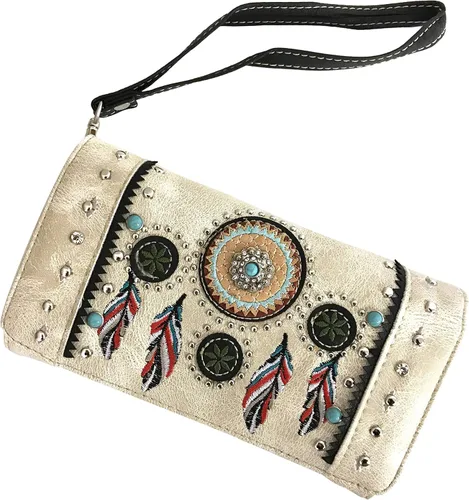 Vista 2 de Zelris Tribal Nativo Atrapasueños Pluma Concho Bordado Crossbody Fold Wallet