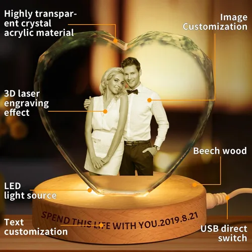 Vista 3 de Regalo de foto de cristal 3D personalizada – Imagen personalizada para el Día del Padre, cumpleaños, aniversario – Recuerdo para papá, parejas