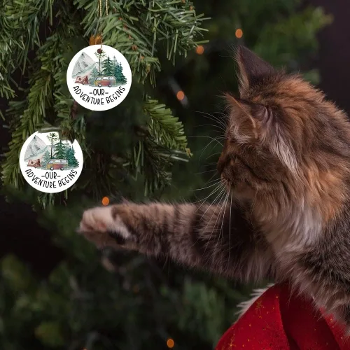 Vista 4 de Primer adorno de Navidad, recuerdo rústico con tienda de campaña y árbol verde, 2021, 1ª aventura de Navidad, regalo de boda para parejas recién