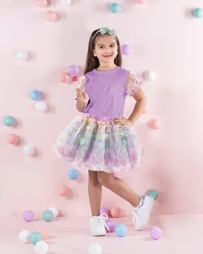 Vista 2 de Viworld Conjunto de falda para bebé niña pequeña, camiseta de manga con volantes, falda de tul con diadema, 3 piezas, vestido tutú para fiesta