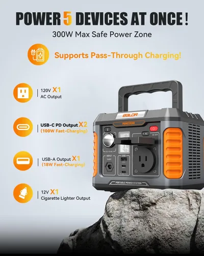 Vista 6 de BALDR estación de energía portátil de 200 W, 173 Wh, generador solar, batería de litio de reserva, fuente de alimentación de 120 V, onda sinusoidal