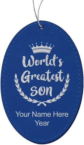 Vista 8 de LaserGram Personalized Christmas Ornament, World's Greatest Son, Faux Leather, Custom Laser Engraved Gift Idea (Oval Shape, Black with Gold)