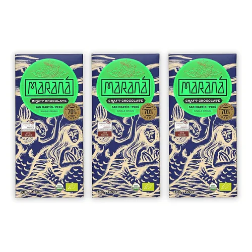Vista 11 de Maraná Chocolate 70% Cacao Variedad Chocolate Negro Paquete de 3 – Chocolate peruano – Premium, grano a barra, de origen directo, hecho en origen
