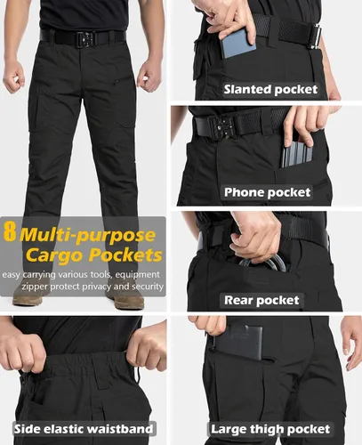 Vista 4 de CARWORNIC Pantalones tácticos ligeros para hombre, pantalones cargo militares Ripstop, resistentes al agua, pantalones de trabajo para senderismo al