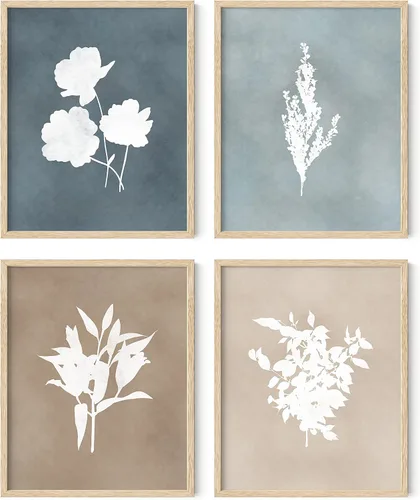 Vista 72 de HAUS AND HUES Arte de pared floral gris, juego de 4 pósteres de plantas para pared vintage, impresiones botánicas, cuadros de flores en blanco