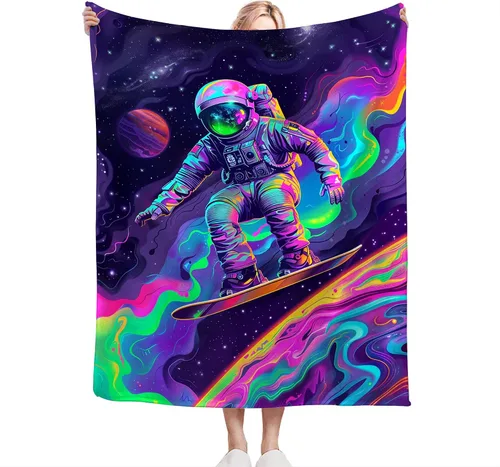 Vista 3 de Manta de Astronauta Manta de Tiro Espacial Regalos y Decoración de Astronauta Manta de Astronauta de Fantasía para Niños Niñas Mujeres Hombres Niños