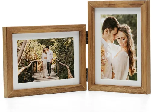 Vista 14 de Marcos de Fotos Dobles 4x4 con Bisagras Plegables en Negro para Colgar en la Pared o Poner en Mesa, Hechos de Madera de Pino con Vidrio Real P-44 *