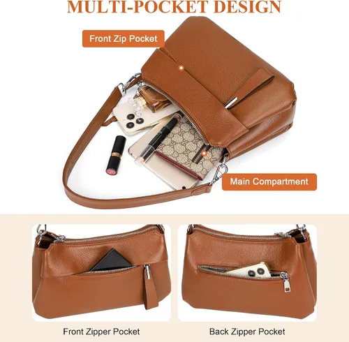 Vista 22 de Over Earth Genuine Leather Crossbody Bags for Women Small Hobo Handbags Shoulder Purses with 2 Detachable Straps