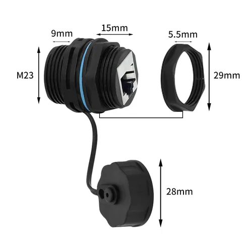 Vista 5 de RJ45 Conector Impermeable para Montaje en Panel IP68 Conector de Cable, Hembra a Hembra, con Acoplador de Cable de Blindaje-CAT6-YMP23-Azul-2 PCS