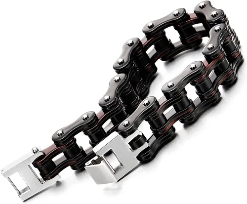 Vista 3 de COOLSTEELANDBEYOND Pulsera de cadena de bicicleta de acero inoxidable, en dos tonos, acabado pulido, para hombre