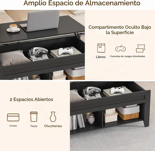 Vista 7 de Yaheetech Mesa auxiliar elevable de 39.5 pulgadas con estante