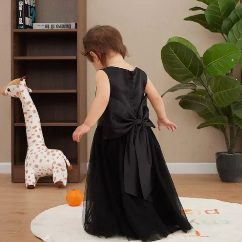 Vista 3 de OPAWO Vestidos negros para niña de flores para boda, vestido de Halloween, vestido de tul de encaje 3D satén princesa vestido de fiesta de bebé