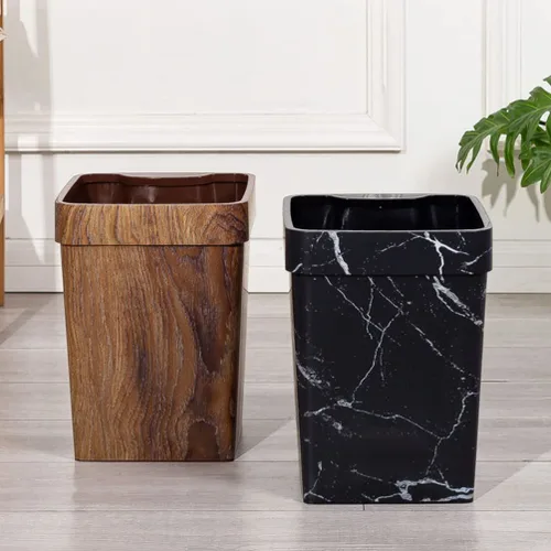 Vista 9 de Cabilock Contenedor de basura para adornos, papelera de madera con patrón de mármol, contenedor de basura de plástico, cubo de papel higiénico