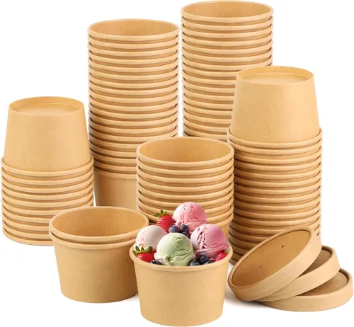 Vista 14 de Paquete de 25 recipientes de sopa de 8 onzas con tapas, taza de sopa de papel desechable, recipientes de papel para alimentos con tapas, recipiente
