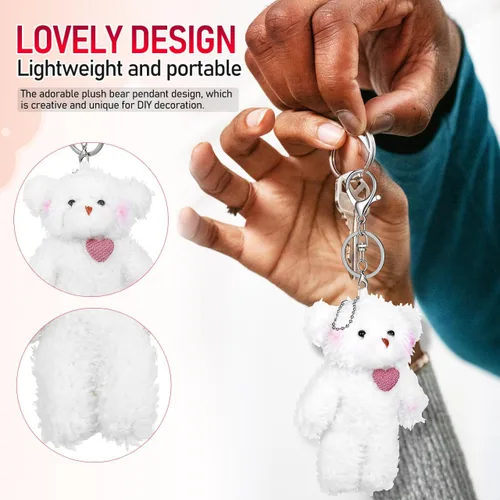 Vista 5 de NUOBESTY 2 llaveros de oso de peluche, bonitos dijes para bolsa de oso de peluche con corazón de osos suaves para bolso, mochila, bolso, llaveros a