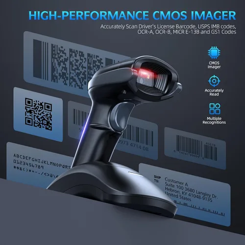 Vista 8 de TEEMI TMSL-55CR Bluetooth 1D/2D escáner de código de barras con base USB Intercambio de batería sin herramientas, BT 5.0, rango de 328 pies, iOS