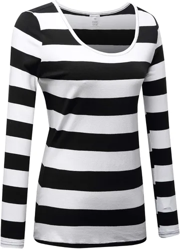 Vista 3 de OThread & Co. Camiseta de manga larga a rayas con cuello redondo para mujer